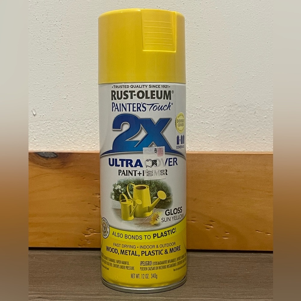 Rust-Oleum 249092 12-Oz Premium 2X Ultra-Cover Spray Paint, Gloss Sun Yellow